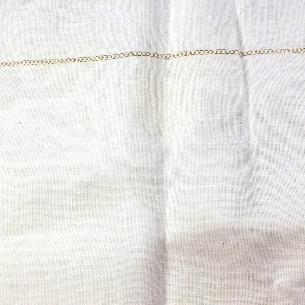 4 Vintage Ivory Cutwork Linen Napkins Placemat Gold Embroidered Border 16.5